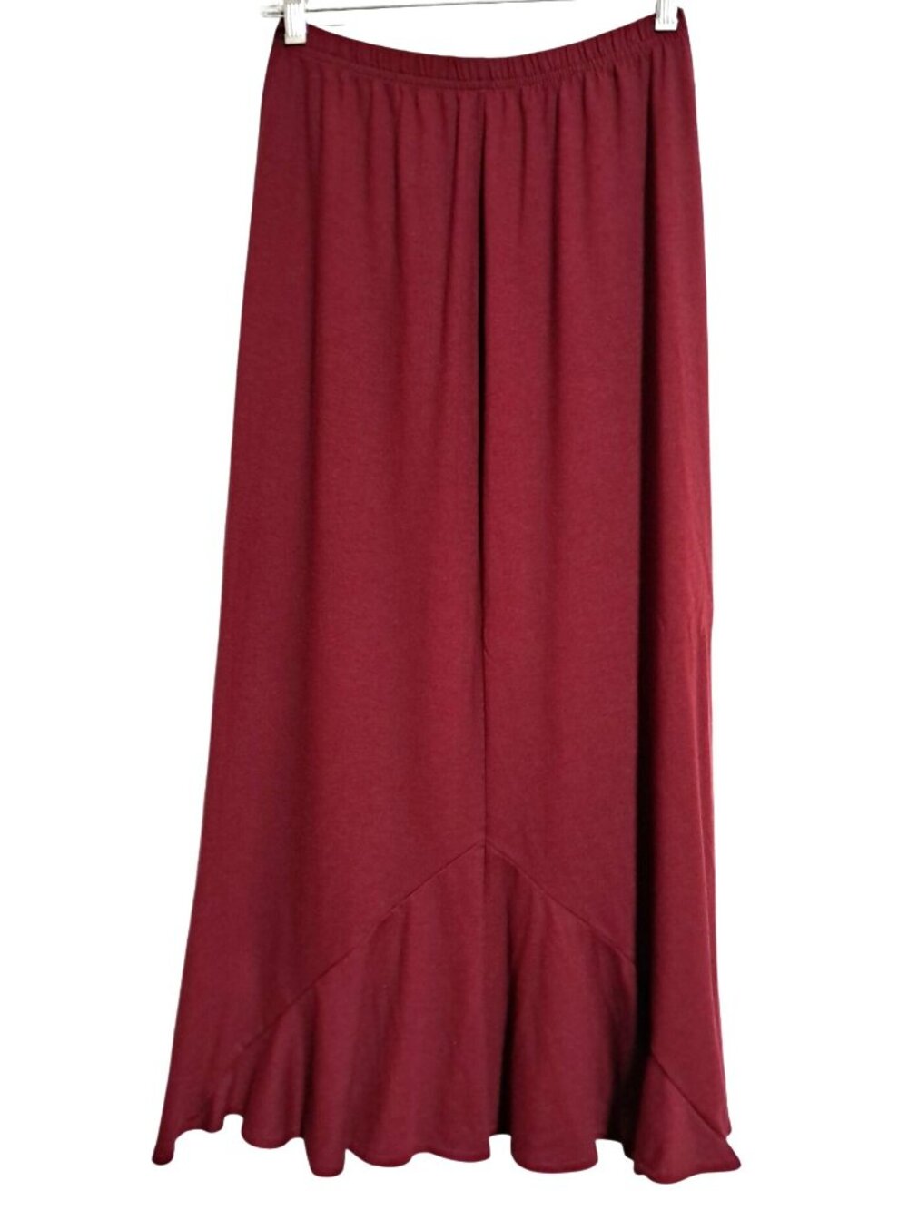 Weekenders Midi Maxi Skirt Womens Size S Burgundy Ruffle Hem Viscose Blend Comfy